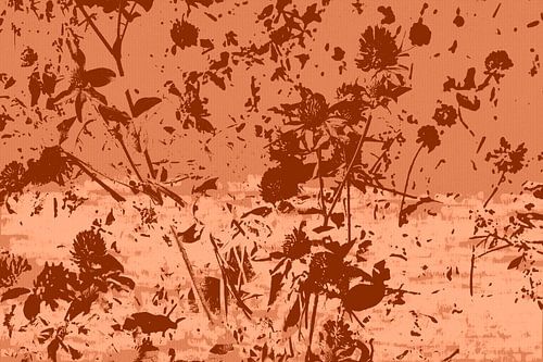 Clover flowers in terracotta and dark brown. Abstract botanical art. by Dina Dankers
