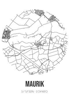 Maurik (Gelderland) | Karte | Schwarz und Weiß von Rezona