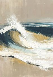 Abstract ocean wave in blue and beige, with surf by Niklas Maximilian