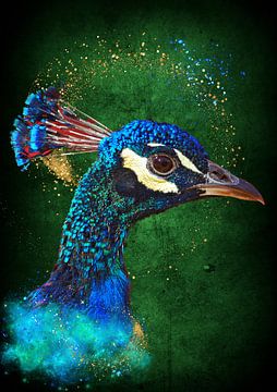 Peacock head with gold glitter by Postergirls