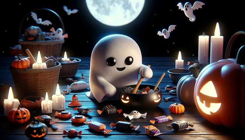 Geisterhaftes Süßigkeitenfest unter dem Halloweenmond von artefacti