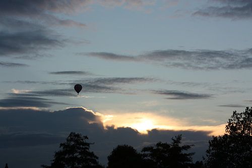 Luchtballon boven de bomen