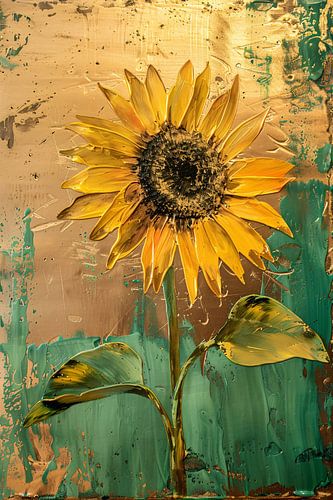 Prachtige zonnebloem in gouden en groene tinten