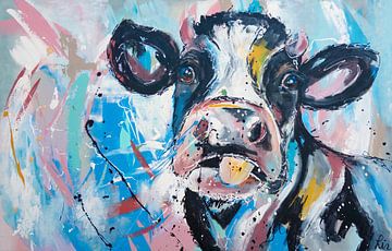 De vrolijke koe | Pastel van Vrolijk Schilderij