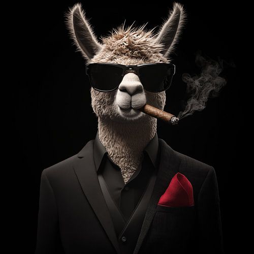 Alpaca met sigaar en zonnebril