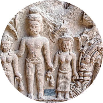 Reliëf  in steen in de tempel, Cambodja