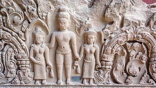 Relief en pierre dans le temple, Cambodge