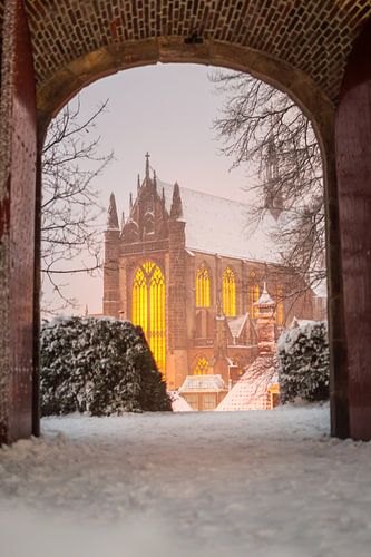 De hooglandse kerk in de sneeuw gezien vanaf de Burcht in Leiden (0221)