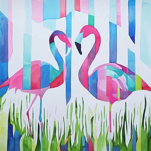 Flamingo's in der stilisierten Wasserwelt von Color Square