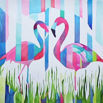 Flamingo's in Gestileerde Waterwereld van Color Square