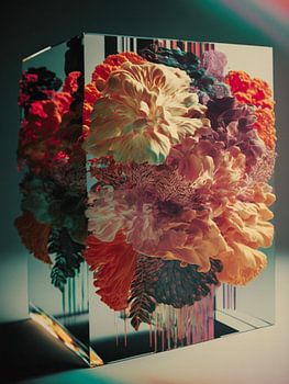 Exploding Bed of Tropical Flowers and Glass