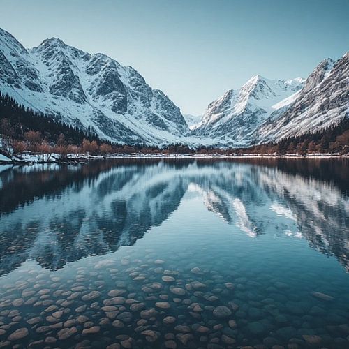 Landschaft mit Spiegelung in einem ruhigen Alpensee von Artistic