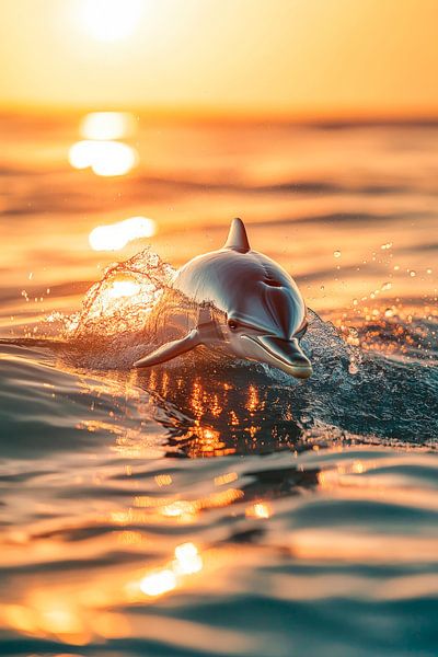 Delfin springt im Sonnenuntergang von Poster Art Shop