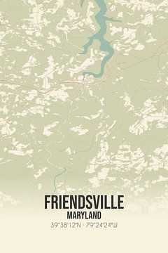 Vintage landkaart van Friendsville (Maryland), USA. van Rezona
