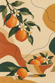 Retro citrus tak - & -sinaasappel stilleven wanddecoratie
