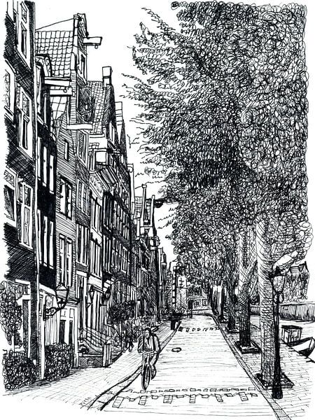 Straat Tekening van Amsterdam Nederland Pentekening van Hendrik-Jan Kornelis