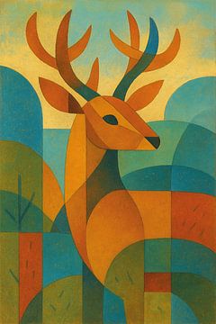 Eine geometrische Illustration eines Hirsches. von Galerie Hoppenbrouwers