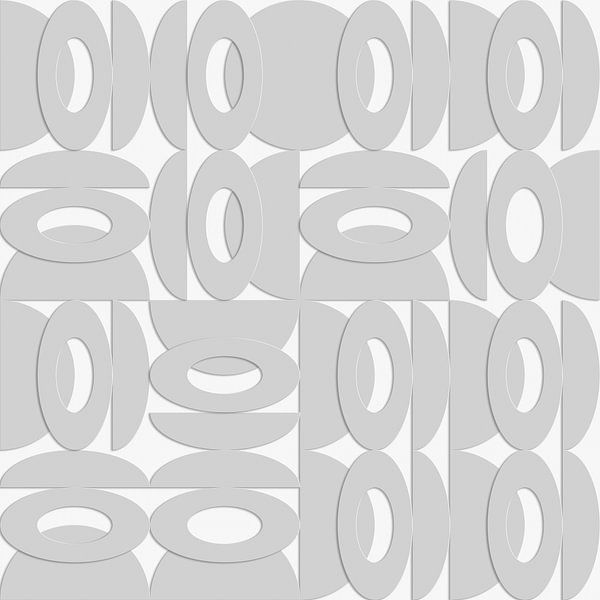 Minimalist geometric pattern with 3D ovals and half circles in grey by Dina Dankers