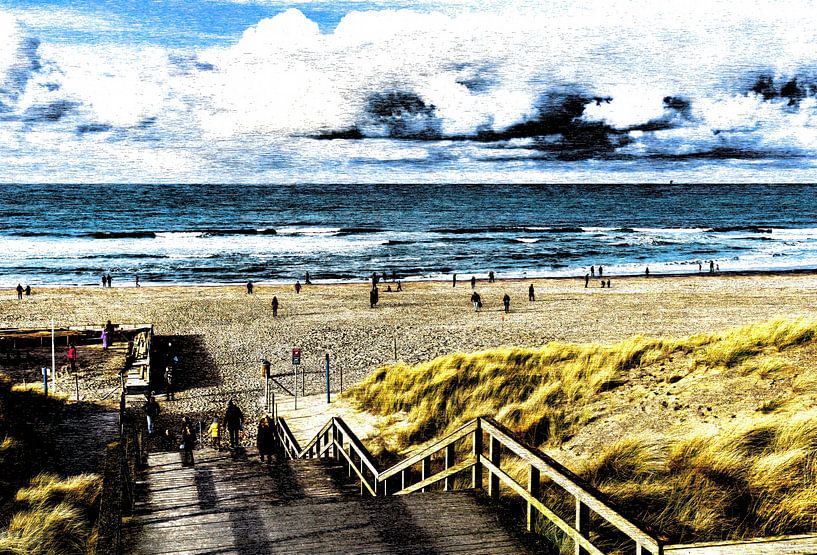 Spaziergänger am Strand von Kijkduin an einem schönen Tag im Januar von John Duurkoop