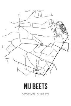 Nij Beets (Fryslan) | Map | Black and white by Rezona