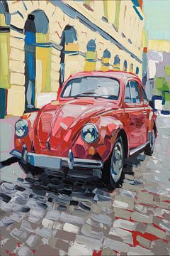 Klassieke rode auto in stad van Imperial Art House