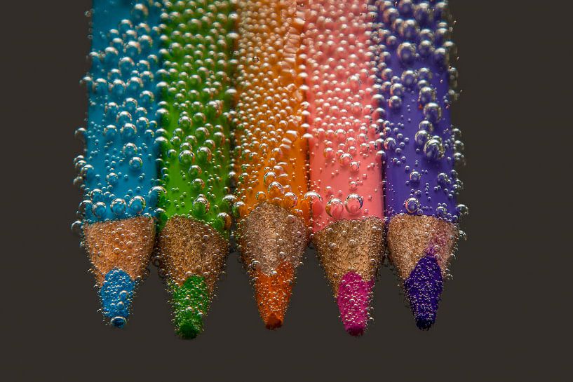 Colored pencils with water bubbles by Puravida - Photography and photo art
