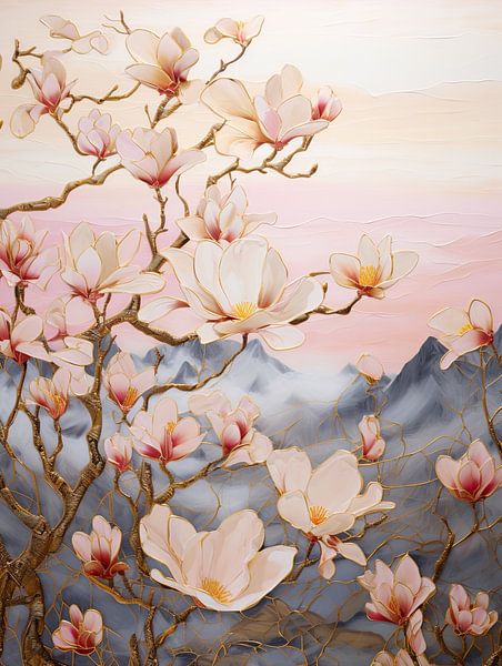 Magnolia Painting | Serenity in Pink Blossom by Flower Studio
