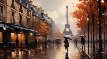 Romantischer Herbsttag in Paris am Eiffelturm