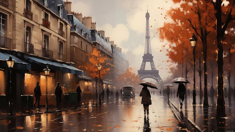 Romantic Autumn Day in Paris at the Eiffel Tower by Steinfox Art