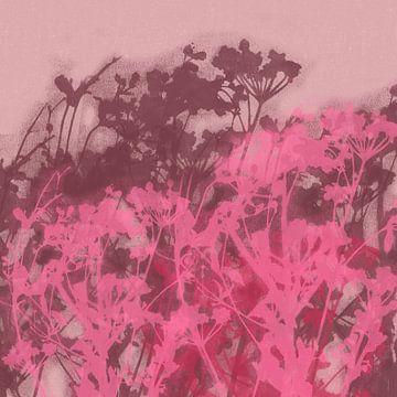 Wildblumen in Neonpink, warmes Braun auf zartem Rosa. von Dina Dankers