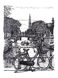 Zeichnung Prinsengracht Westertoren Amsterdam