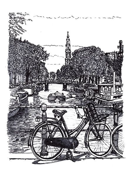 Drawing Prinsengracht Westertoren Amsterdam by Hendrik-Jan Kornelis