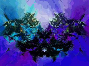 Modernes, abstraktes digitales Kunstwerk in Blau-Lila