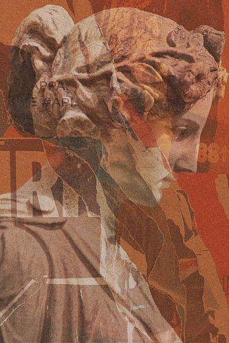 Urban Greek sculpture of a woman. Street art collage