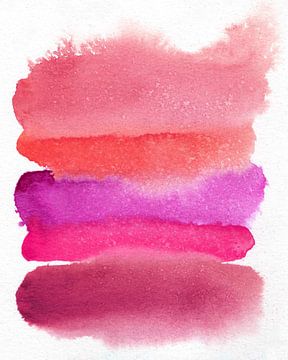 Aquarelle abstraite colorée en rouge vin, rose néon, violet et orange sur Dina Dankers