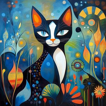 Mystische schwarz-weiße Katze