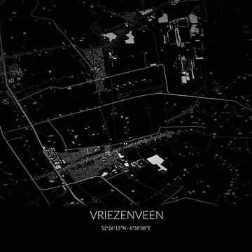 Zwart-witte landkaart van Vriezenveen, Overijssel. van Rezona