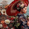 femme japonaise avec des fleurs sur Egon Zitter