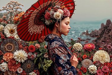 japanese woman with flowers