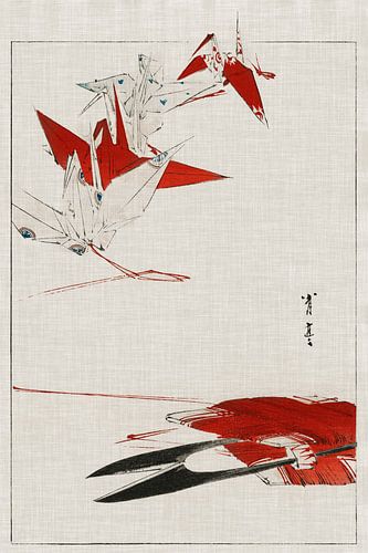 Japanse vintage illustratie: Kraanvogels Origami (Kacho-ga)