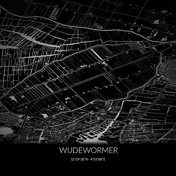 Black-and-white map of Wijdewormer, North Holland. by Rezona