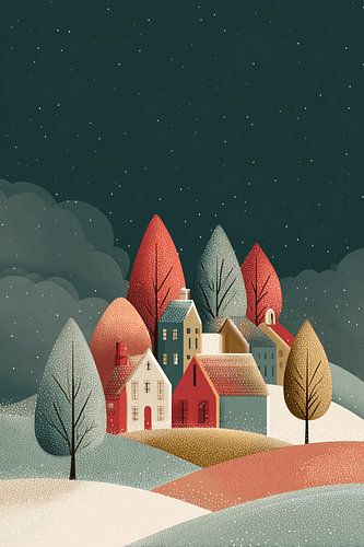 Sneeuwval boven het stille dorp