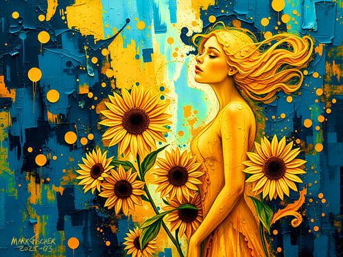 Etherische fluisteringen: abstracte vormen en zonnebloemen