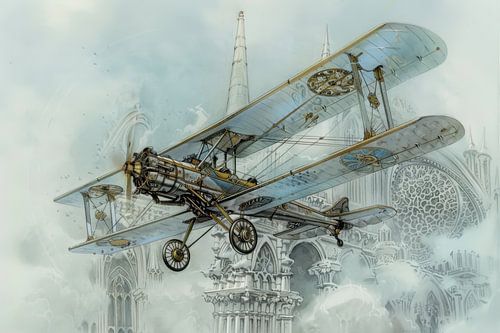 Dessin détaillé d'un biplan ancien - 