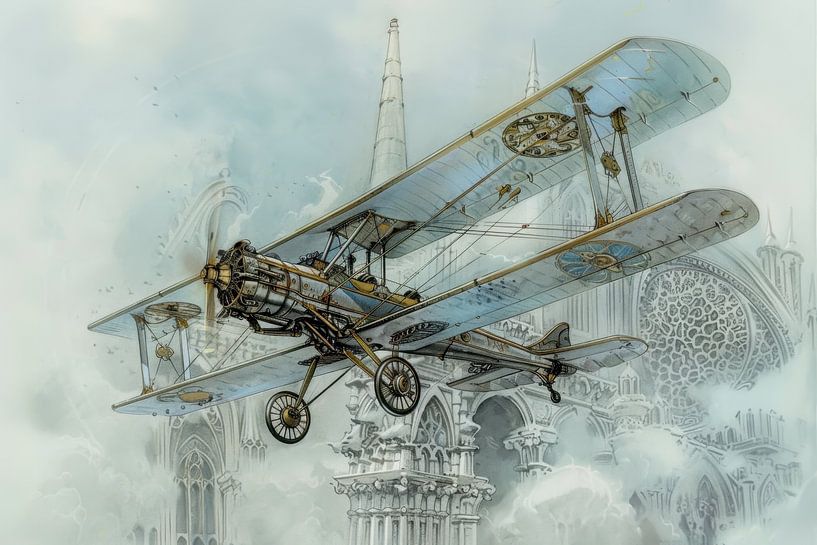Detailed drawing of a vintage biplane -  by Peter Pen Drawings and Paintings