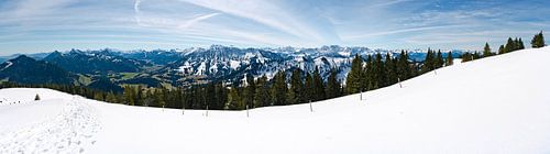 Winter panoramic view of Oberjoch, Tannheimer Tal, Hochvogel and the Allgäu Alps