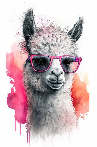 Stijlvolle alpaca met roze zonnebril