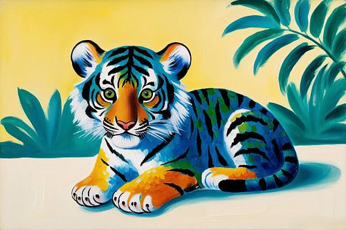 Kleurrijke tijgerwelp met bladeren