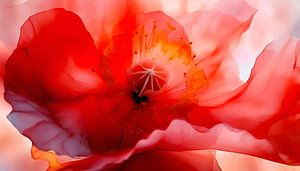 Gelassenes Gemälde: Nahaufnahme einer schönen Mohnblume.