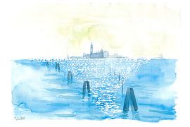 Schifffahrt in der Lagune Serenissimas mit Sonnenreflexionen und San G von Markus Bleichner